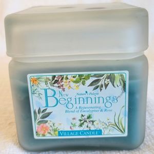 Rare Square Jar New Beginnings Village Candle